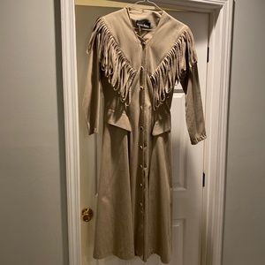 Vintage Western Shadows Beige Dress with Loop Fringes Size 6